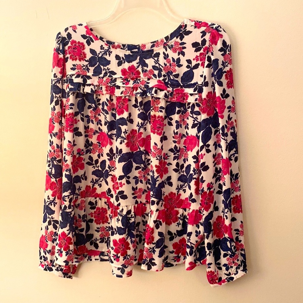 Loft Flounce Blouse, SZ L, White